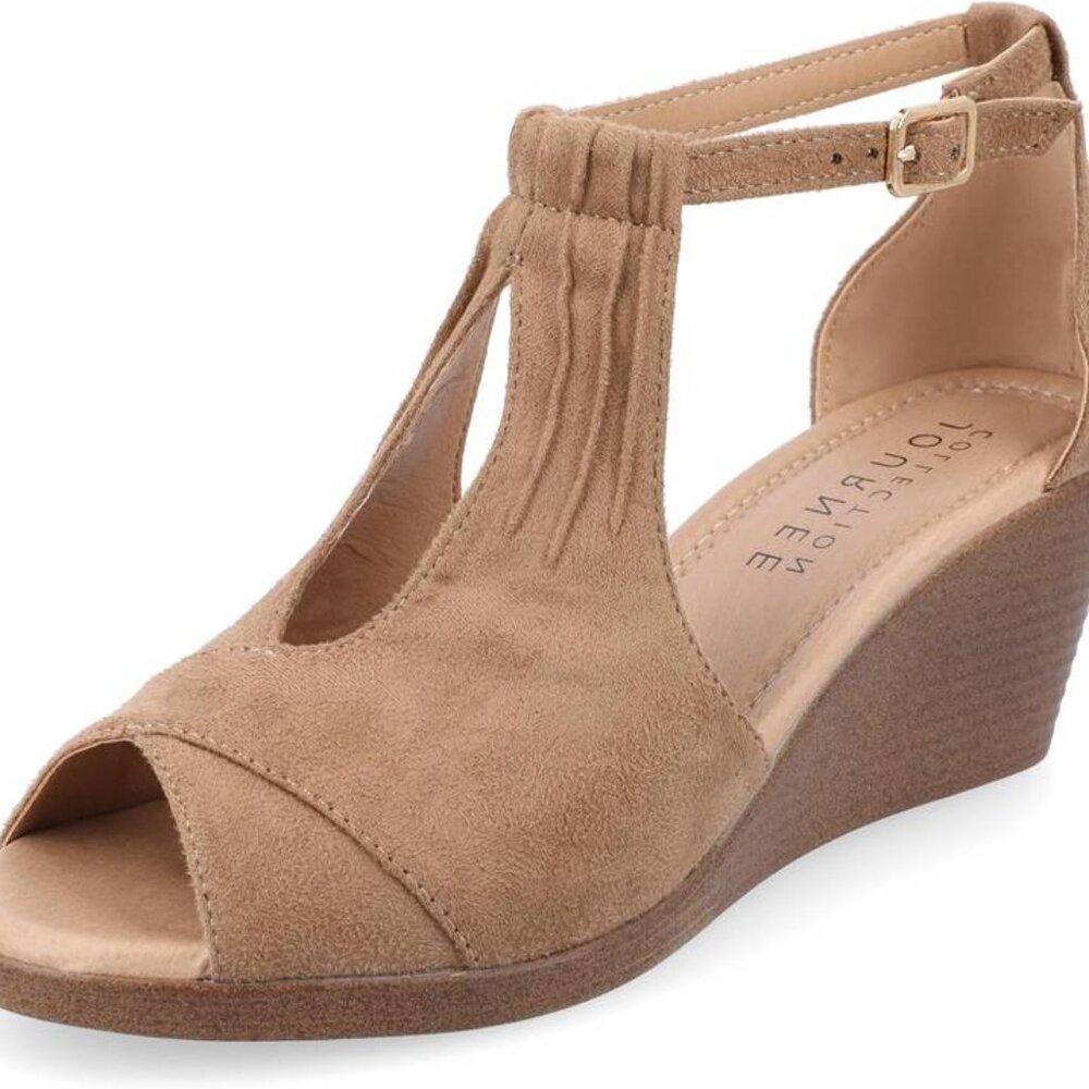 Journee Collection Womens Comfort Sole Ankle Strap Wedges, New, - Picture 8 of 9